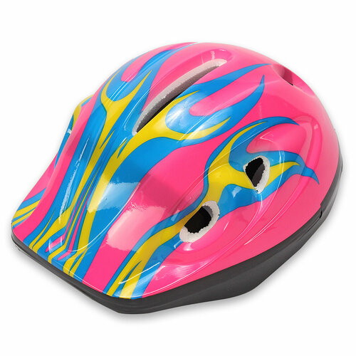 Шлем детский защитный для катания на велосипеде, самокате, роликах, скейтборде, обхват 52-54 см, размер М, 25х20х14 см, розовый с синим – 1 шт.