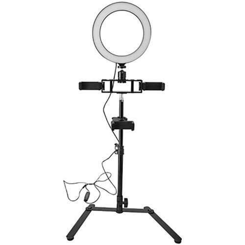Кольцевая лампа 8 Fancier PSD-01K2 на настольном штативе с тремя держателями смартфона 1490₽