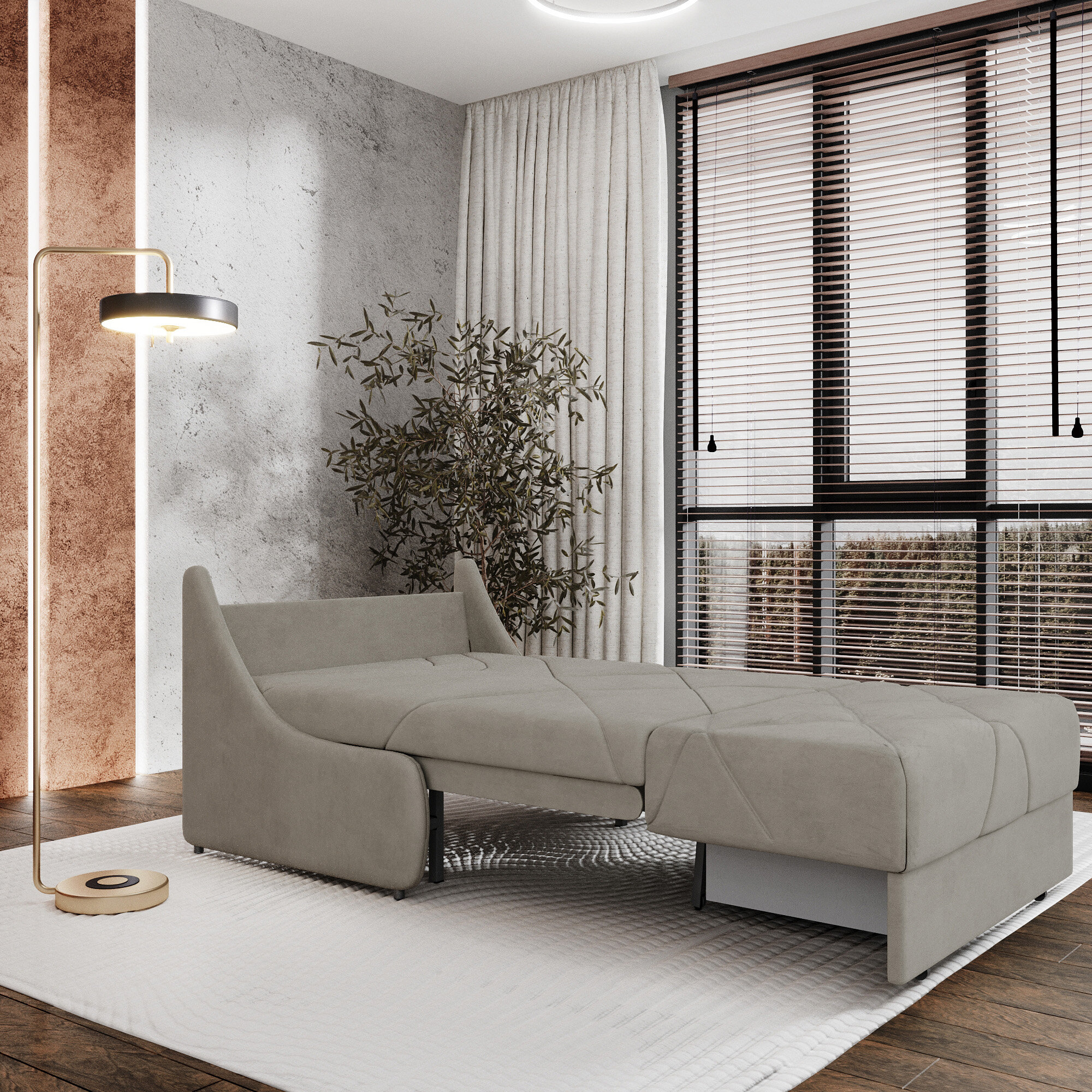 фото Кресло-кровать с ящиком для белья бежевое, 88х203