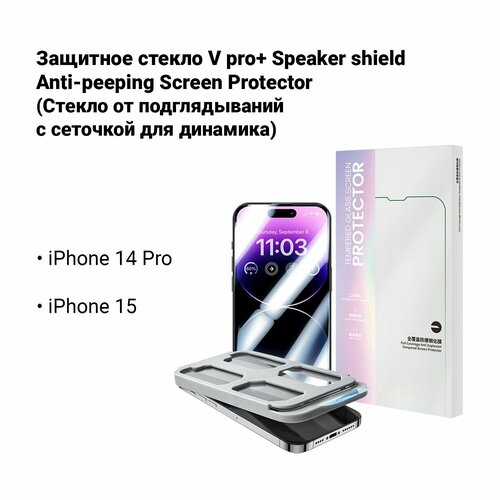 Чёрное защитное стекло для iPhone 14 Pro/15 от Benks V pro+ Anti Spy