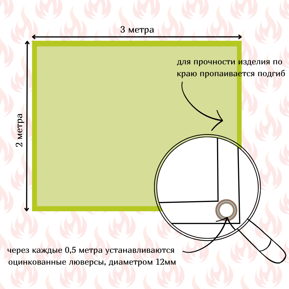 Полог брезентовый 2х3м с огнеупорной пропиткой, с люверсами/тент ОП, укрывной, строительный, универсальный, плотность 450 г/м2 2X3OP450