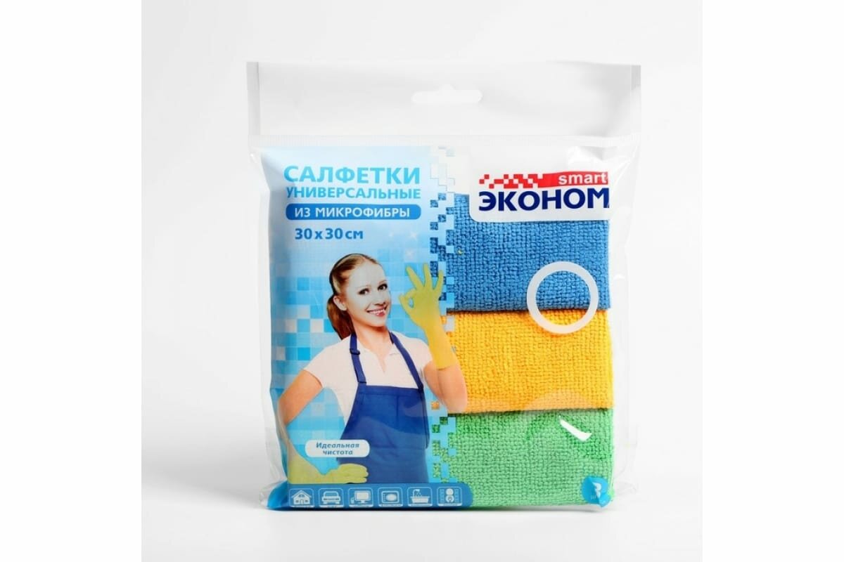 Салфетка хозяйственная эконом SMART 1шт Микрофибра 30*30см №3 NEW