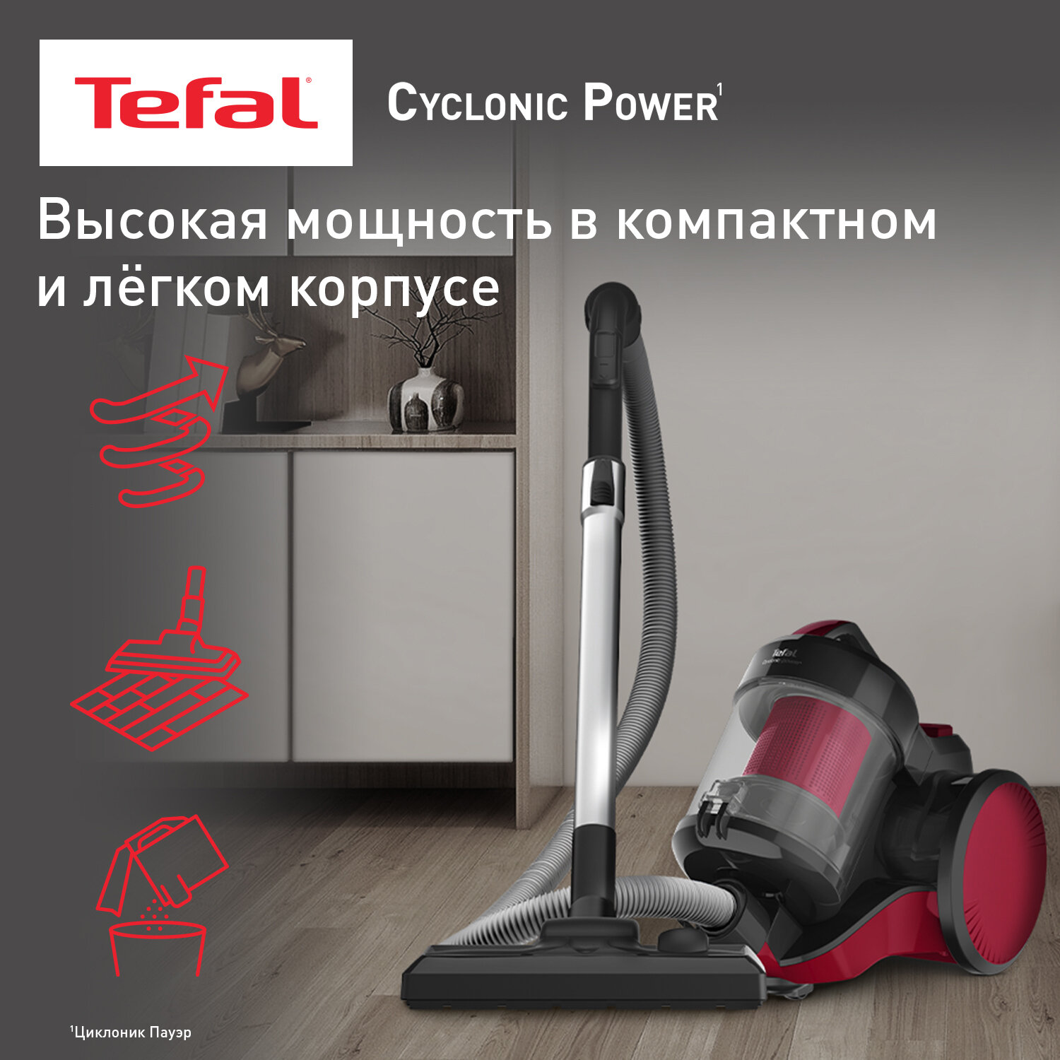 Пылесос с контейнером Tefal Cyclonic Power TW1923RH красный/черный