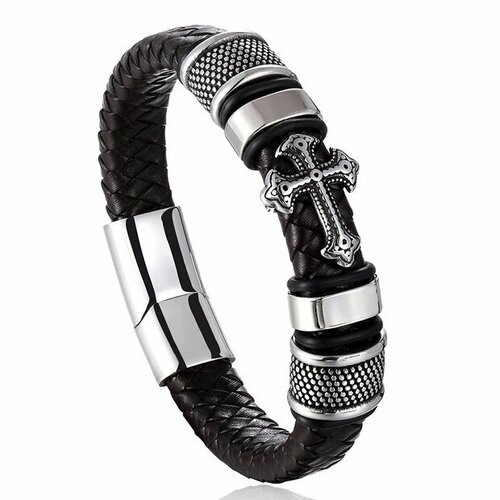 Жесткий браслет Anikom, металл, размер 20.5 см, черный, серебристый