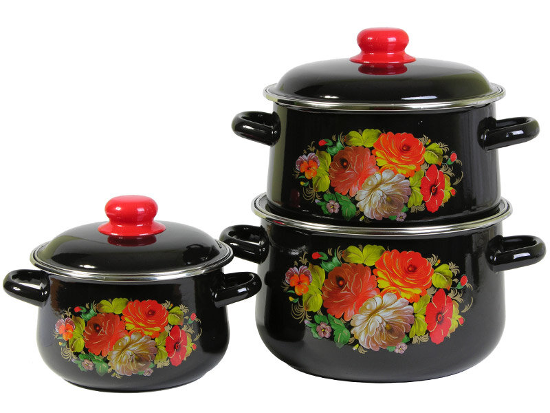 фото Набор кастрюль Стальэмаль 408 Жостово, черный