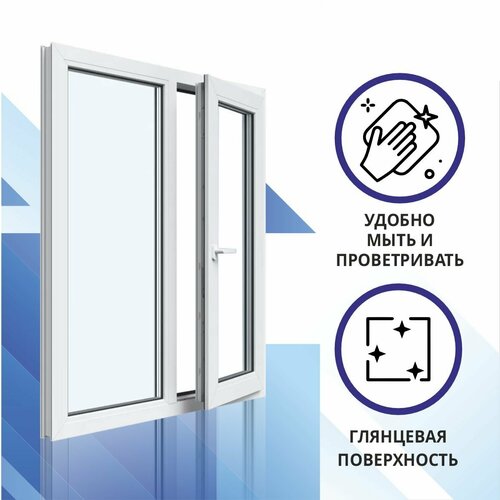Окно ПВХ однокамерное 1900x700 мм двухстворчатое: левая глухая, правая поворотно откидная с москитной сеткой|fenix-16550-rfbs