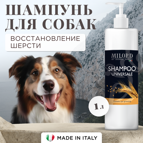 Шампунь для собак с экстрактом Пшеницы для всех пород, эффективно восстанавливает и увлажняет шерсть, MILORD, Италия, концентрат 1:10, 1 литр