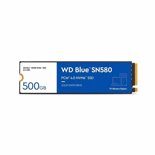 Твердотельный накопитель SSD Western Digital M.2 2280 500GB Blue SN580 WDS500G3B0E PCIe Gen4x4 with NVMe, 3D TLC NAND