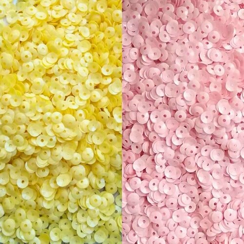 Набор пайеток чаши 4 мм желтые и розовые. 2 упаковки по 3 грамма. Италия