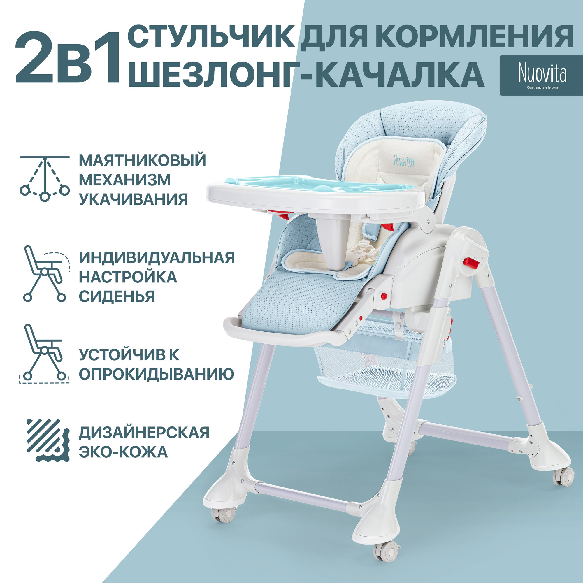 Стул-шезлонг для кормления Nuovita Tutela (Blu perforata/Голубой с перфорацией)