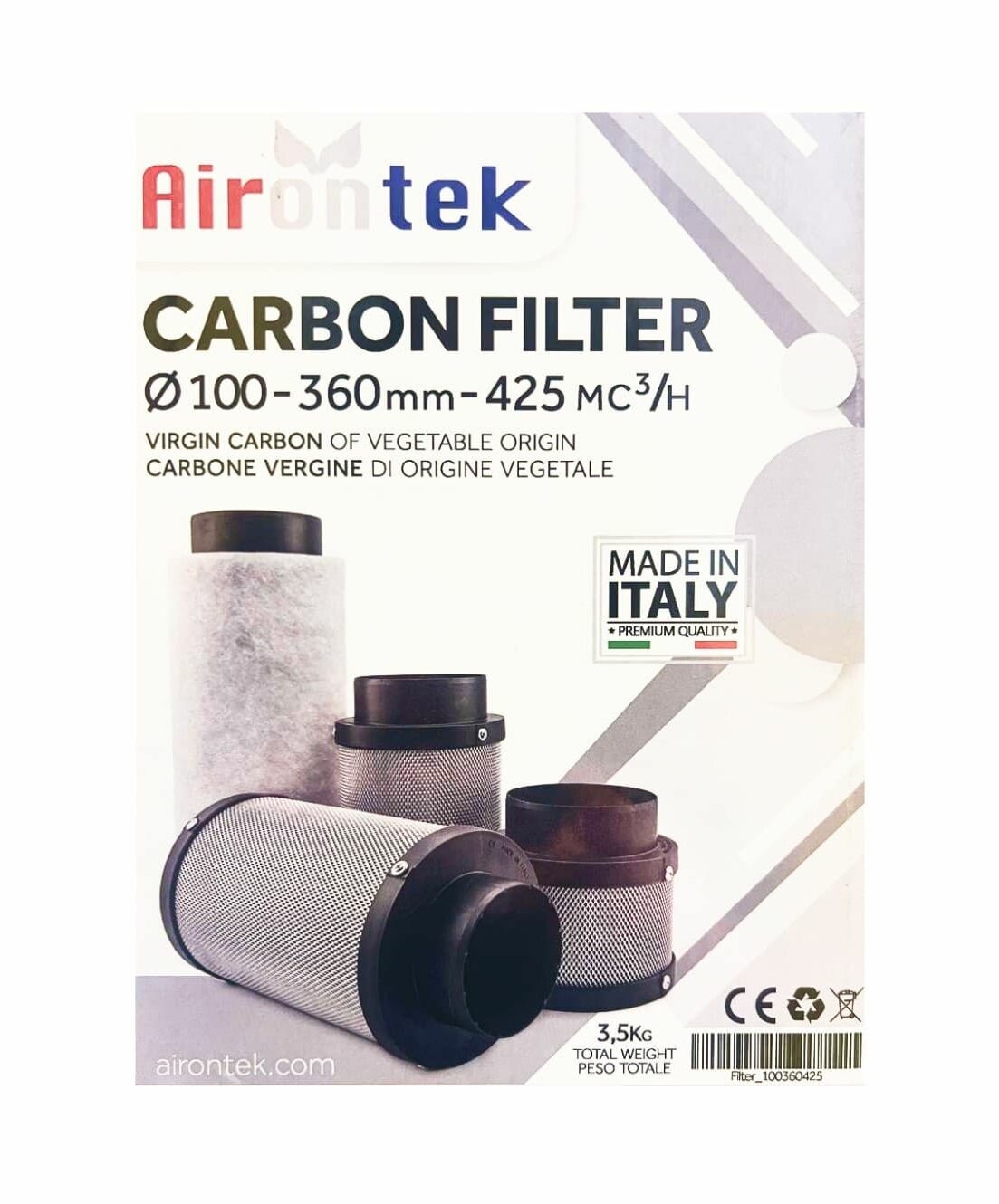 Универсальный угольный фильтр Airontek Carbon Filter Italy d100 425 куб. м./ч.
