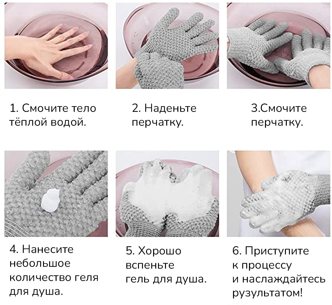 Перчатка Мочалка Розовый для душа, тела и лица. Среднежесткий отшелушивающий скраб для тела с функцией массажа. — фото 1