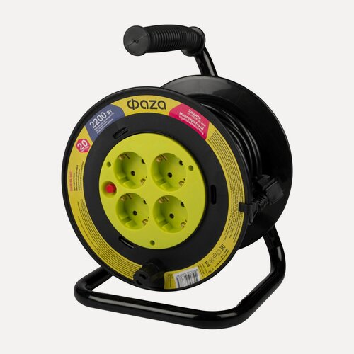 Изображение товара Удлинитель электрический на катушке 20м, Фаza CRG-04-2000, 4 розетки, с заземлением