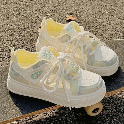 Изображение товара MOOCIE Летние женские туфли, белые туфли, женская новинка 2025 года, дышащая обувь, сетчатые туфли с юбками, кроссовки, универсальная спортивная обувь.