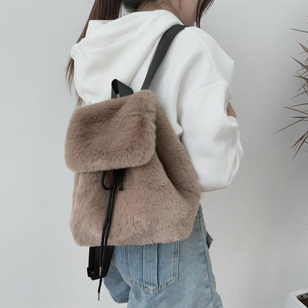 Осенне-зимний плюшевый рюкзак с имитацией кроличьего меха grass backpack-коричневый