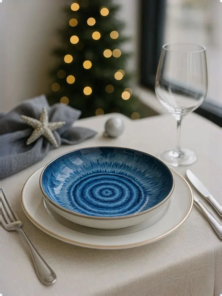 Costa Nova тарелка круглая голубая малая "Sardinhas Ocean blue" 1 шт, 14 см. Профессиональная керамика. Португалия