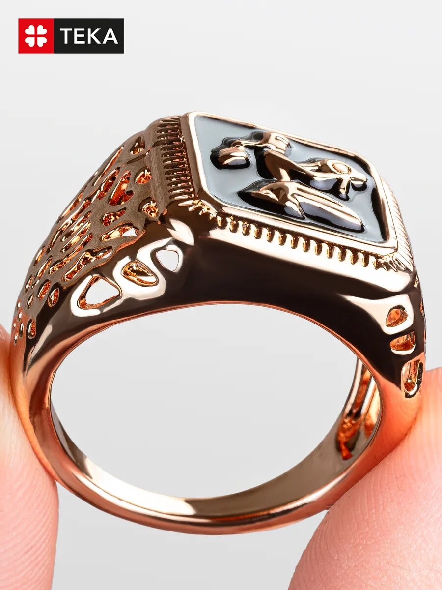 Печатка TEKA, эмаль, размер 23, черный, золотой — фото 1