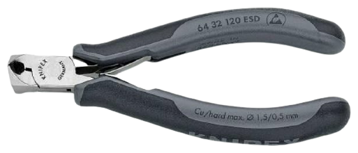 Кусачки торцевые KNIPEX для электроники ESD, маленькая фаска, губки 15°, 120 мм, 2-комп антистатические ручки