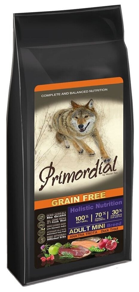 Сухой корм для собак мелких пород Primordial беззерновой, форель, утка 1 уп. х 1 шт. х 6 кг