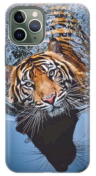Силиконовый чехол на Apple iPhone 11 Pro / Эпл Айфон 11 Про с рисунком "Тигр купается"