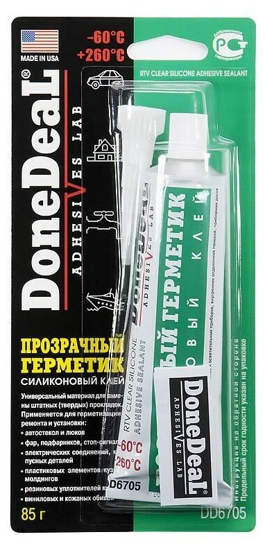 Герметик силиконовый прозрачный 85гр от -60C до +260 C DoneDeal DD6705