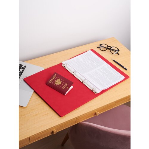 Папка на кольцах в твердом переплете А4 экокожа nubuck цвет красный ArtLez