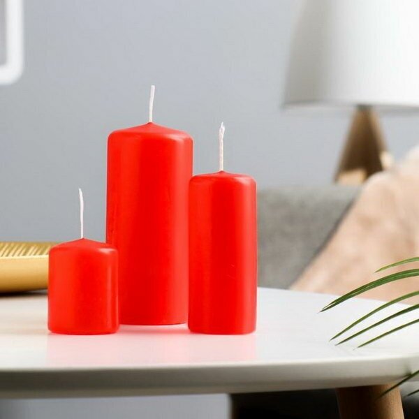 Набор свечей - цилиндров, набор 3 шт, красная