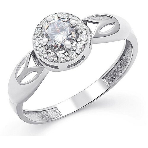 Кольцо РОСТЗОЛОТО белое золото, 585 проба, циркон, размер 16.5, белый, золотой