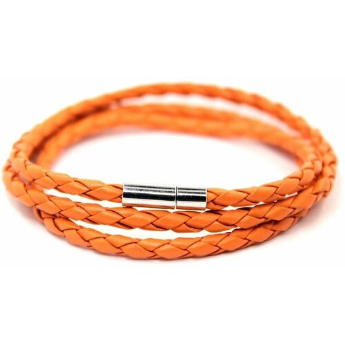 Плетеный браслет Handinsilver ( Посеребриручку ) Браслет плетеный кожаный с магнитной застежкой, 1 шт., размер 18 см, оранжевый