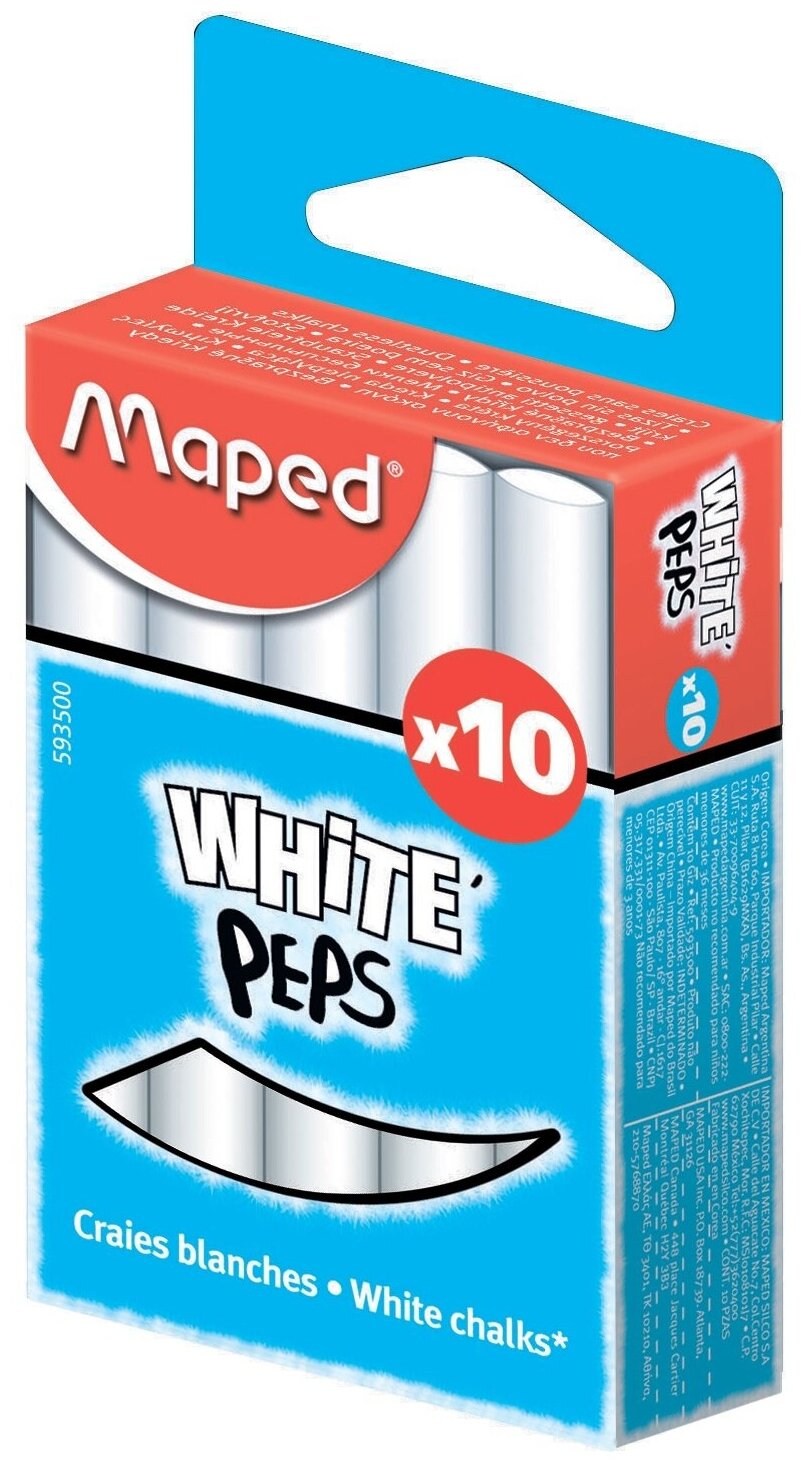 Мел Maped White'Peps белый, круглый, без грязи, 10 штук