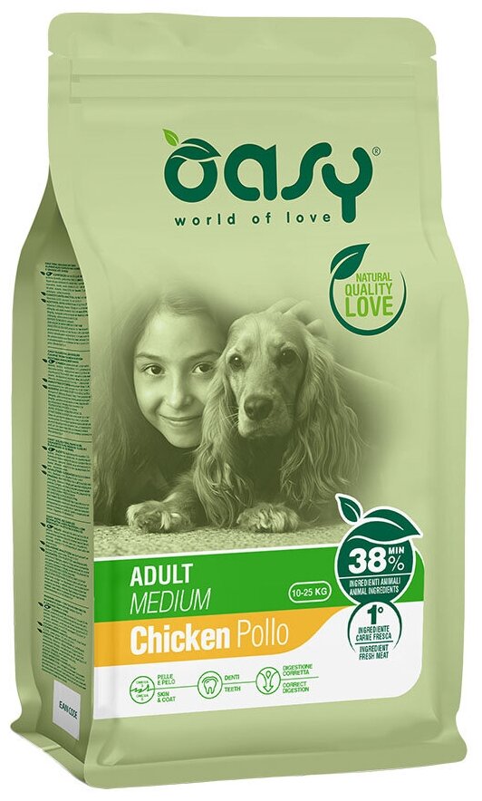 Oasy Dry Dog Adult Medium сухой корм для взрослых собак средних пород с курицей - 3 кг