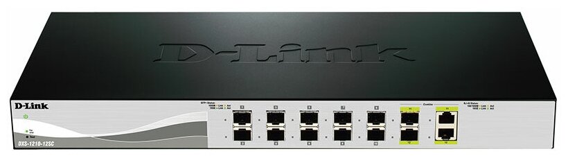 Коммутатор D-Link (DXS-1210-12SC/A3A) Настраиваемый L2+, 10 ports 10GBase-X SFP+, 2 combo-ports 10GBase-T/SFP+