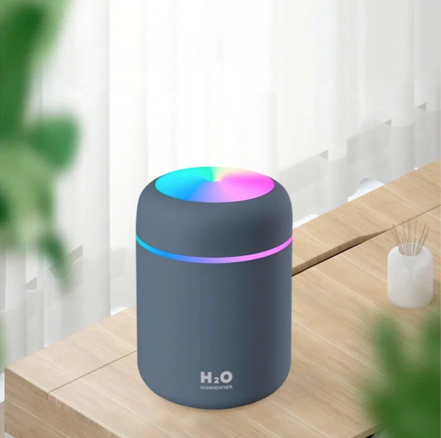 Мини-увлажнитель воздуха С подсветкой HUMIDIFIER H2O серый - фотография № 1