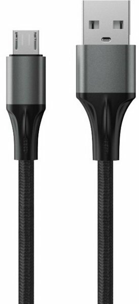 Кабель AM24-F100M, microUSB - USB, 2.4 А, ткань, быстрая зарядка, 1 м, черный