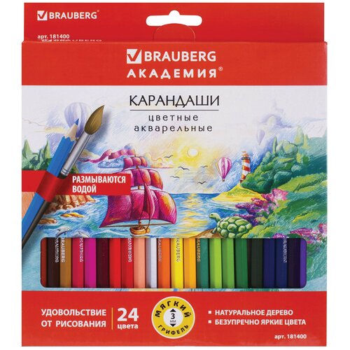 Купить BRAUBERG Карандаши цветные акварельные Академия 24 цвета (181400)