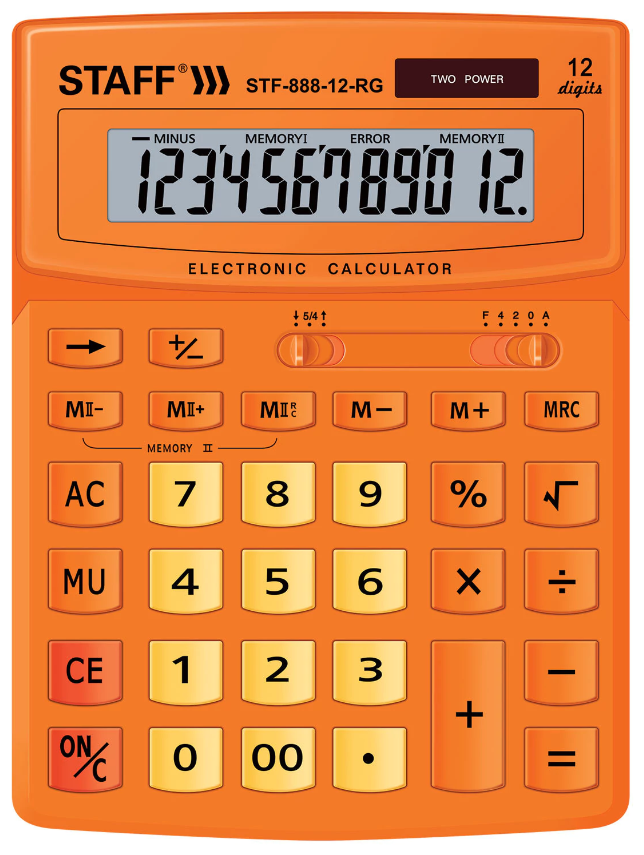 Калькулятор настольный STAFF STF-888-12-RG (200х150 мм) 12 разрядов, двойное питание, оранжевый, 250453