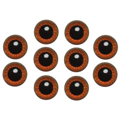 Глаза живые коричневые с лучиками, диаметр 11 мм, в комплекте с фиксатором (10 шт), КиКТойс