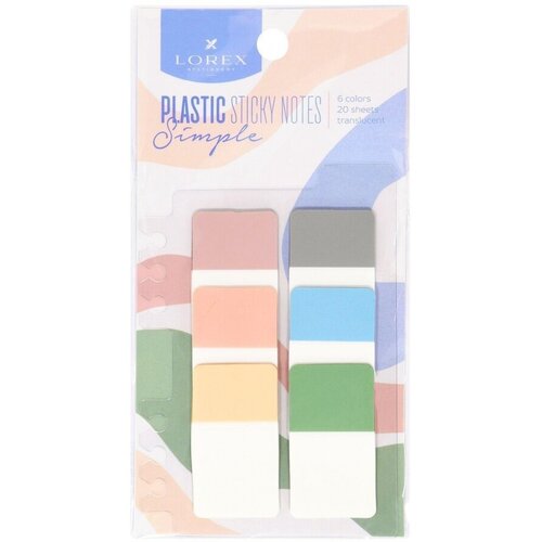 Клейкие закладки пластиковые Lorex Plastic Simple 6 цветов пастель по 20л 45х25мм LXBMPL-SP6 296₽