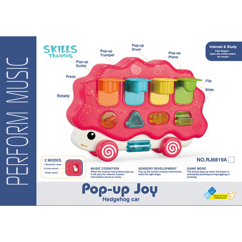 Детская музыкальная развивающая игрушка для малышей JUNCA Ежик розовый, катится