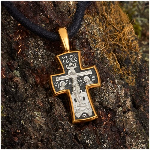 Крестик Деревцов, серебро, 925 проба, золочение, чернение крест серебряный распятие знамение пресвятой богородицы