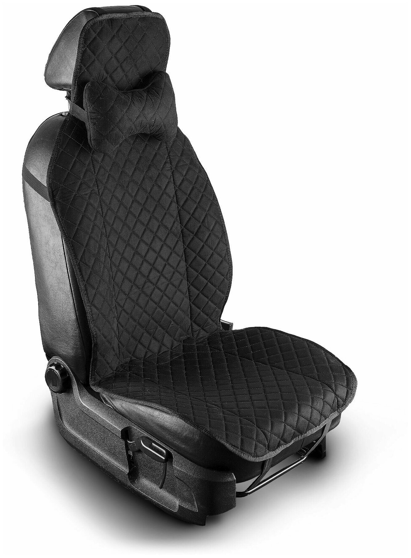 фото Накидки из замши Алькантара на водительское автокресло и сиденье переднего ряда с подушкой для головы и шеи, с нескользящим силиконовым покрытием