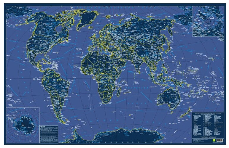 РУЗ Ко Карта мира святящаяся в темноте сувенирное издание (Кр708п) 90 × 60 см