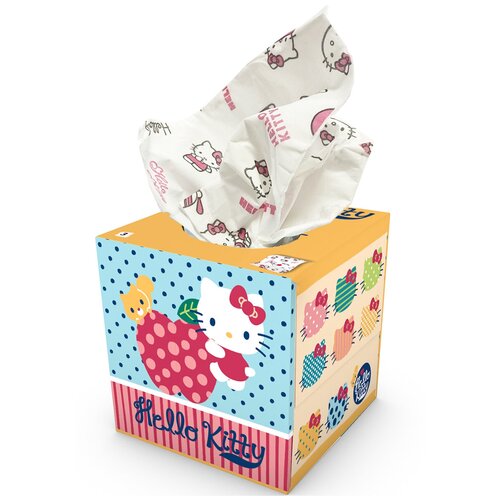 naty смываемые салфетки 56 салфеток Салфетки бумажные выдергушки World Cart Hello Kitty с рисунком 3-х слойные, 56 шт