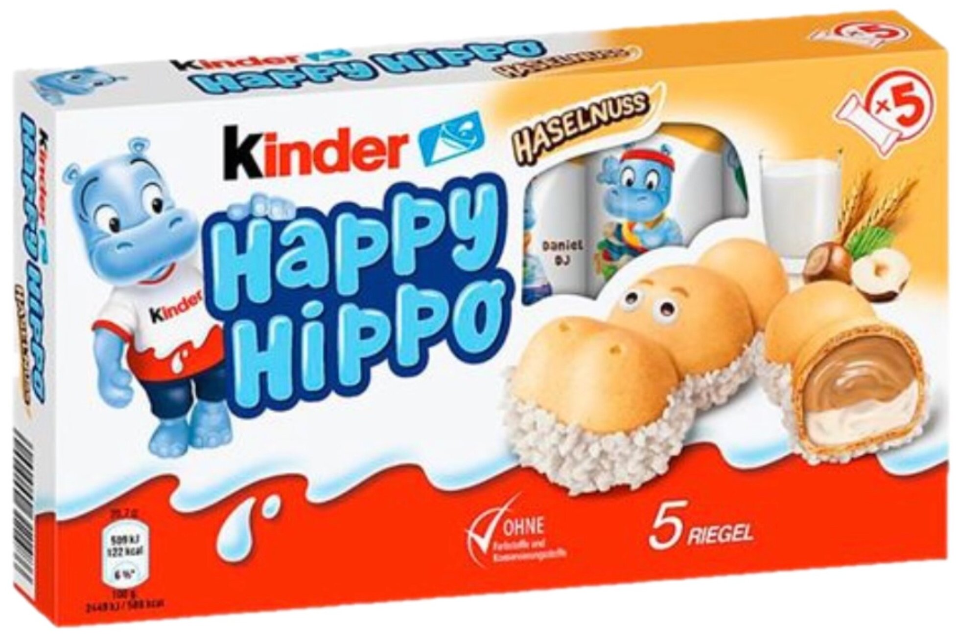Шоколадно-молочное печенье Kinder Happy Hippo Hazelnut, с фундуком, 103,5 гр - фотография № 1