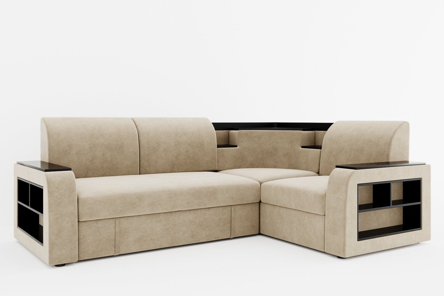 фото Диван угловой Фараон раскладной с ножками-кубышками ящиком и полкой