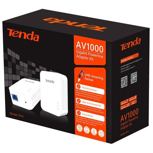Адаптер Tenda PH3 AV1000 1 порт Gigabit Powerline 1 упаковкакомплект 1 piece no box Российскаяевропейская EU 7000₽