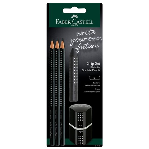 Faber-Castell Набор карандашей чернографитных Grip 2001 B, 3 шт с ластиком и точилкой черный 3 шт.