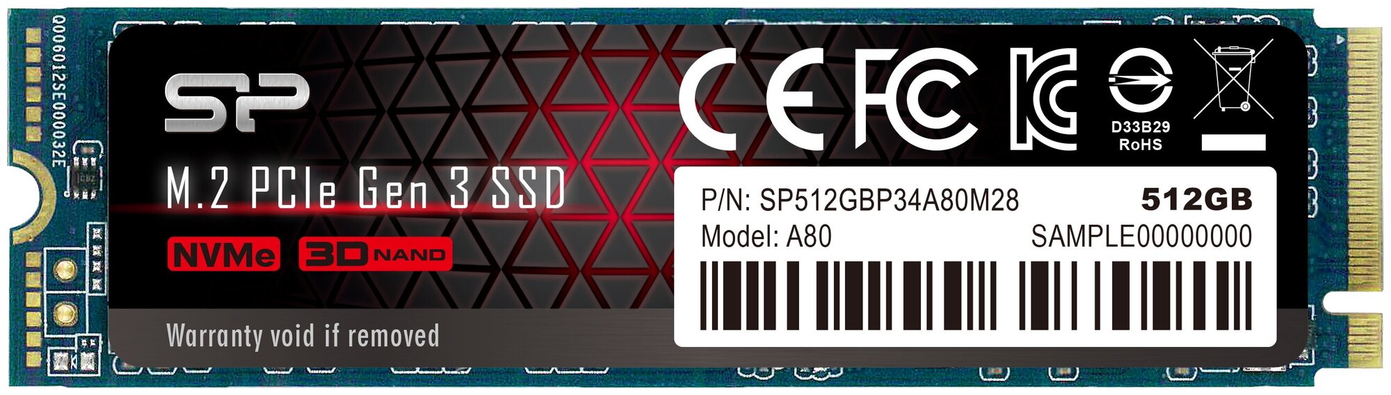 Накопитель SSD Silicon Power PCI-E x2 512Gb SP512GBP34A80M28 M-Series M.2 2280