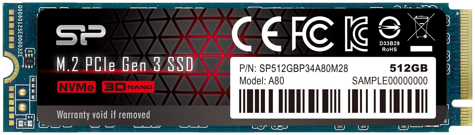 Твердотельный накопитель Silicon Power A80 SP512GBP34A80M28 SSD, M.2, 512GB, PCI-Ex4, чтение: 3400 Мб/сек, запись: 3000 Мб/сек, 3D NAND, NVMe, TRIM, NCQ, ECC