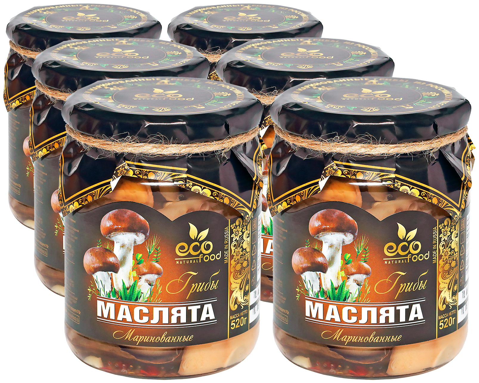 Грибы Маслята маринованные, 520г х 6шт ЕCOFOOD